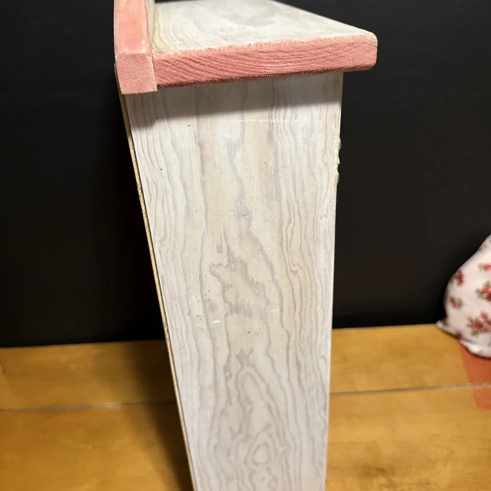 Vintage Pink And White Heart Cutout Wood Storage Hutch  Shelf Cottagecore